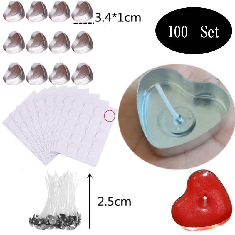Candle Making Kit Diy - 100 Sets Heart shaped Empty Aluminum