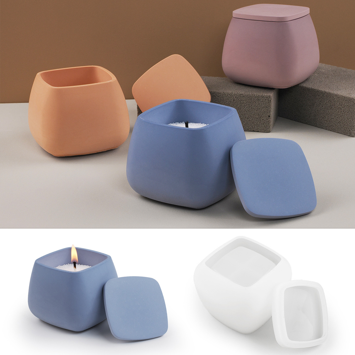 Candle Making Jars With Lids - Square Candle Jar Silicone Mold DIY