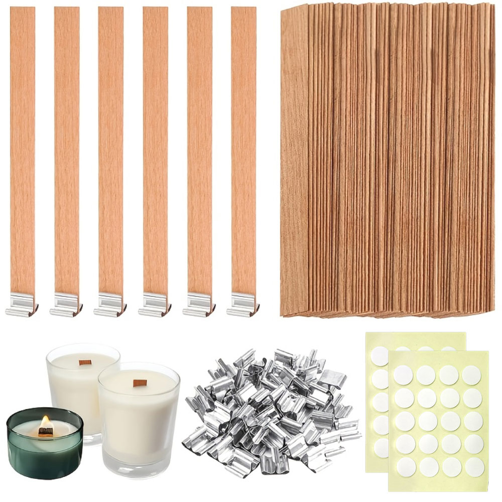 Candle Making Kit Diy - 100Pcs Wooden Wicks with Base Kit