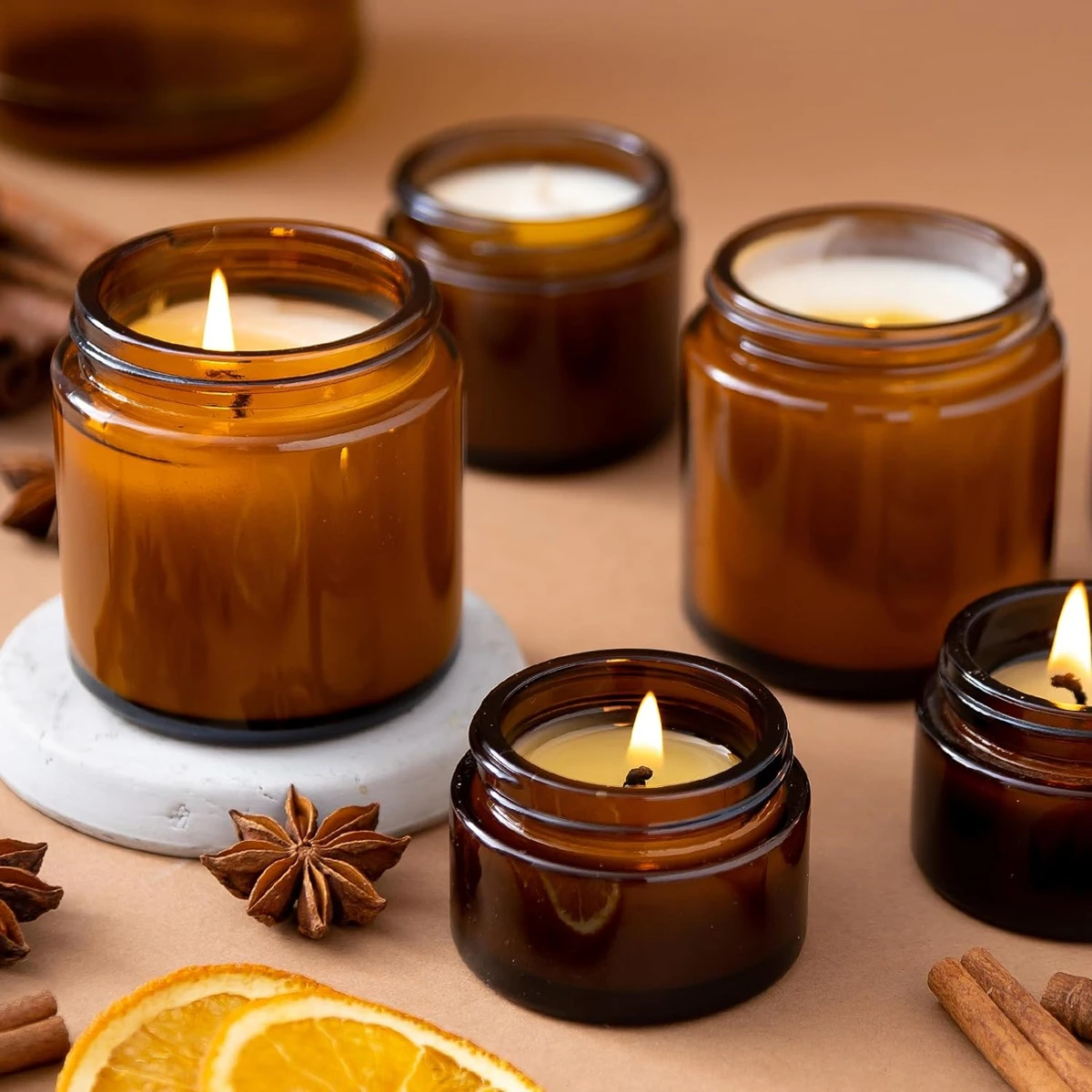 Glass Candle Jars, 4oz Amber R - Candle Making Jars With Lids 评论和价格