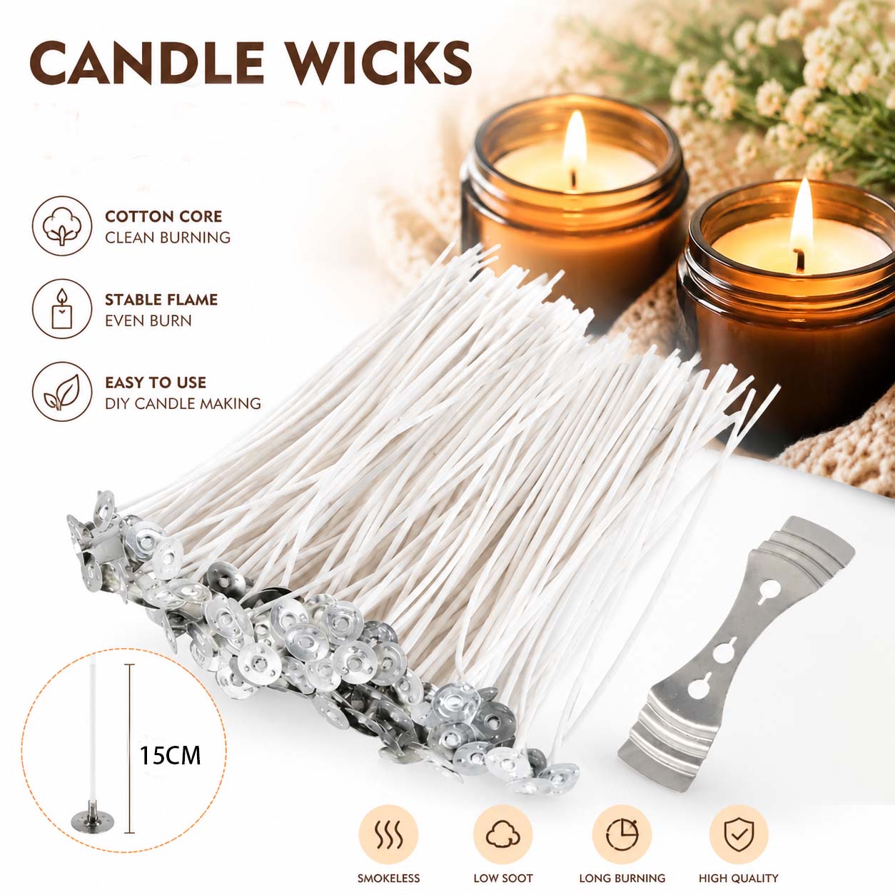Smokeless Candle Wicks Cotton  - Soy Wax Pillar Blend 评论和价格